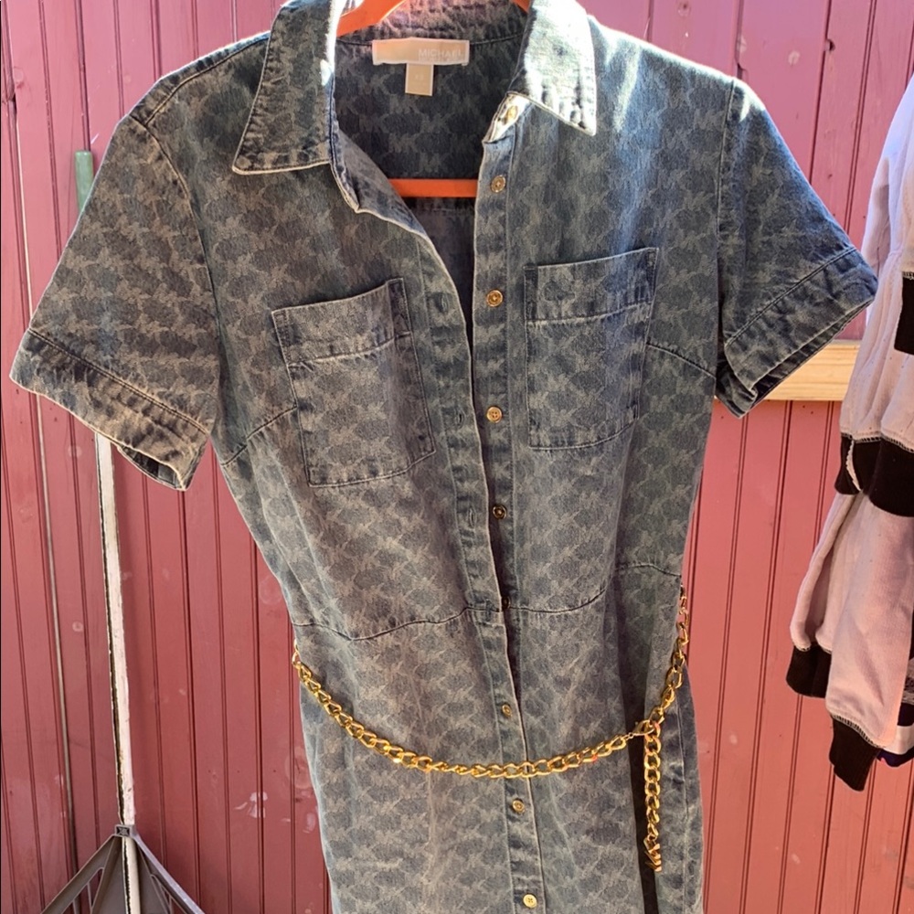 Michael Kors Blue Denim Dress with Gold Chain